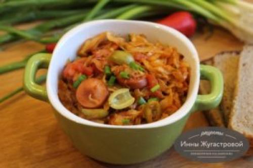 Солянка из красной капусты. Солянка из капусты с сосисками и оливками