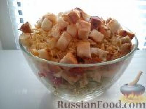 Салат Цезарь с пекинской капустой курицей и сухариками и помидорами. Салат из пекинской капусты, Салат Цезарь 05 Салат Цезарь с пекинской капустой курицей и сухариками и помидорами. Салат из пекинской капусты, Салат Цезарь 05