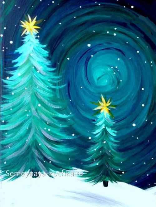 5 простых способов нарисовать елку. СПОСОБ №2 – МЕТЕЛОЧКА.