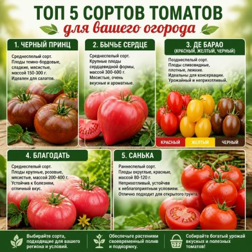 Топ 5 сортов томатов для вашего огорода.
