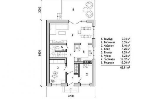 Загородный коттедж из кирпича - проект плюс план. 01