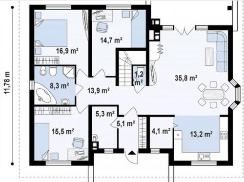 Просторный одноэтажный дом с мансардой плюс план (площадь 211, 3 кв. 02