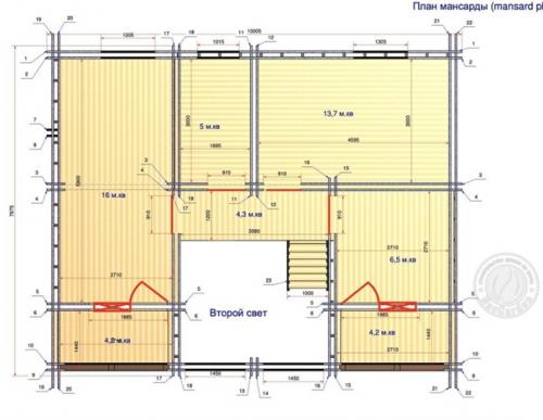 Отличный вариант зимнего дома с мансардой, из двойного бруса. 04
