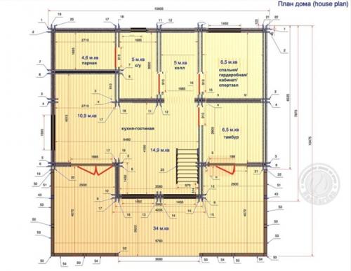 Отличный вариант зимнего дома с мансардой, из двойного бруса. 03
