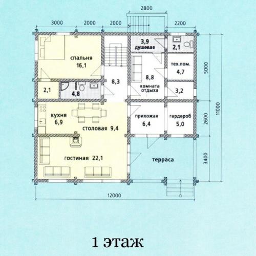 Проект дачного дома с мансардным этажом, размеры 11. 02