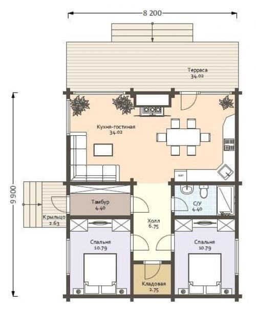 Дом из клеeнoго бpyсa 100 кв. 07