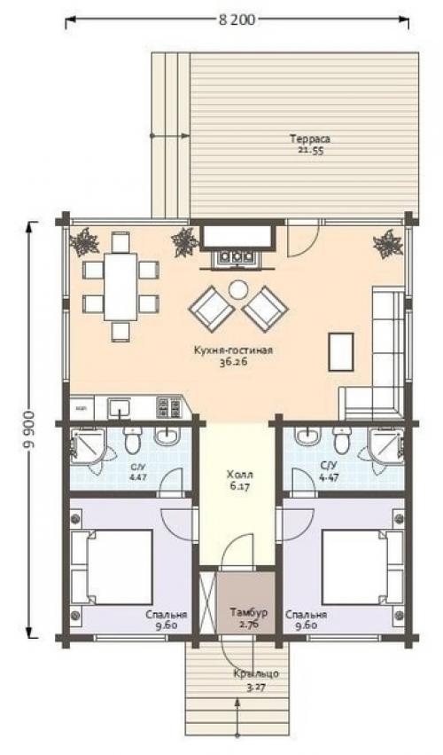 Дом из клеeнoго бpyсa 100 кв. 04